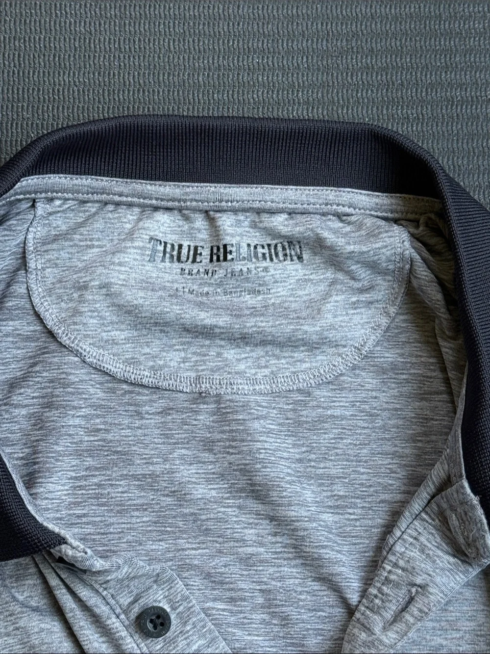 True Religion Light Gray Polo with Black Contrast Collar
